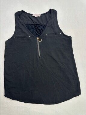 Tempted Los Angeles Women's Black Sleeveless Top Front Zip M